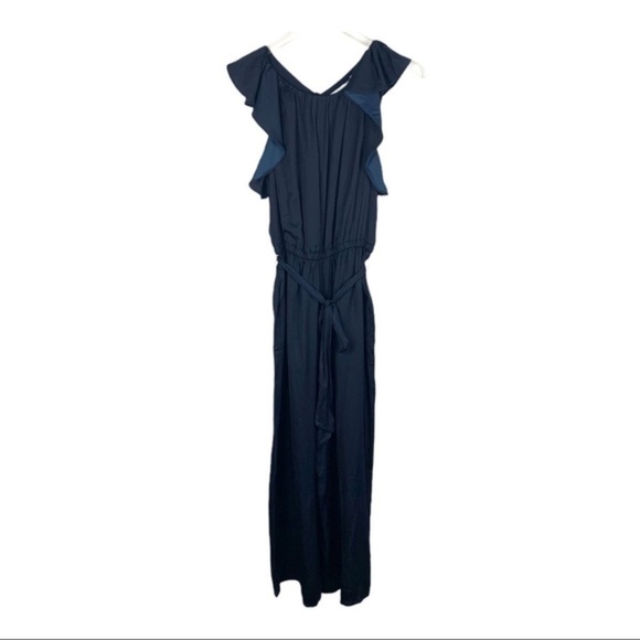 LOFT Racerback Belted Flutter Blue Jumpsuit 0P - Picture 2 of 4